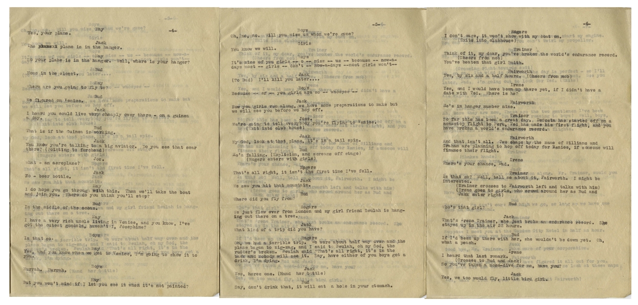 Moe Howard's 13pp. Script, Circa 1929, for ''A Night in Venice'' Theatrical Revue -- One Page Correction in Moe's Hand -- Very Good Plus